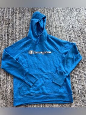 Champion Bright Blue Hoodie with Textured Logo